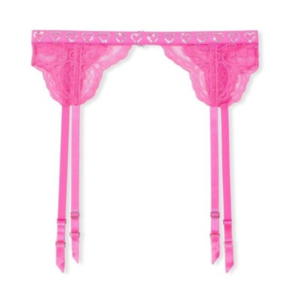 NEW Victoria's Secret Very Sexy Rhinestone Heart Shine Strap Lace Garter Belt ML